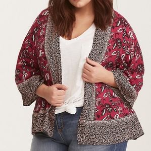 Border Print Cropped Kimono